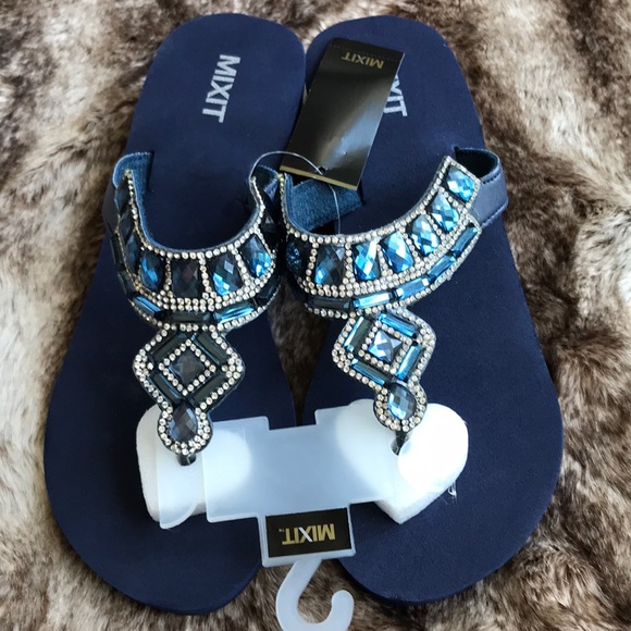 MIXIT Slip On Navy Wedge Sandals - Picture 2 of 3